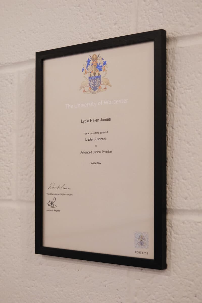 MSc Advanced Clinical Practice certificate, University of Worcester